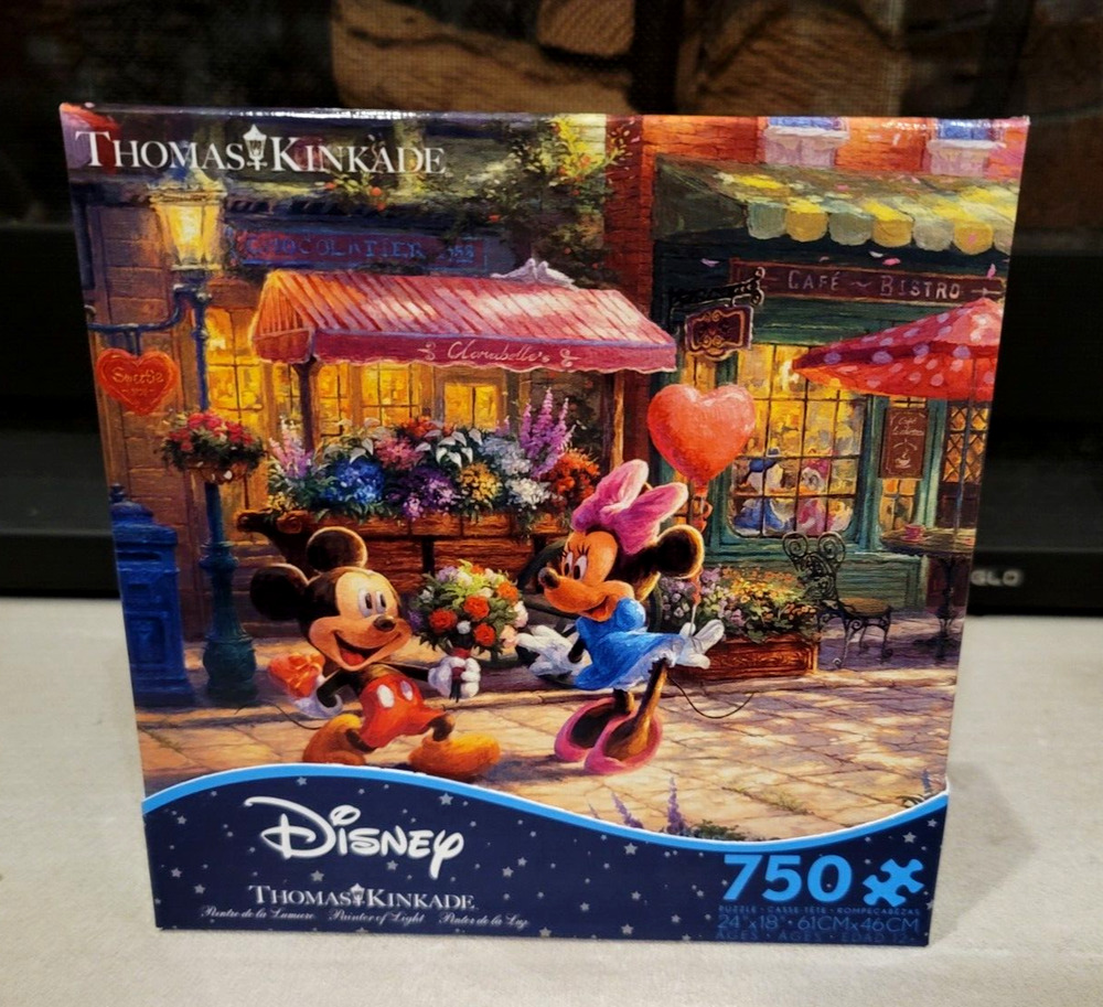 Thomas Kinkade Disney Mickey and Minnie Sweetheart Cafe 750 Piece Puzzle New